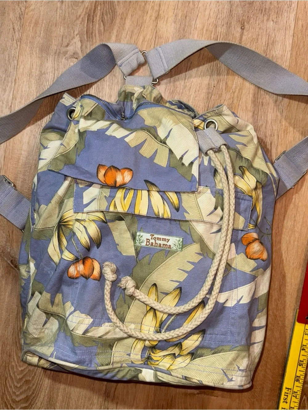 beach floral vintage cotton Tommy Bahama thick Straps Beach Bucket Backpack Bag